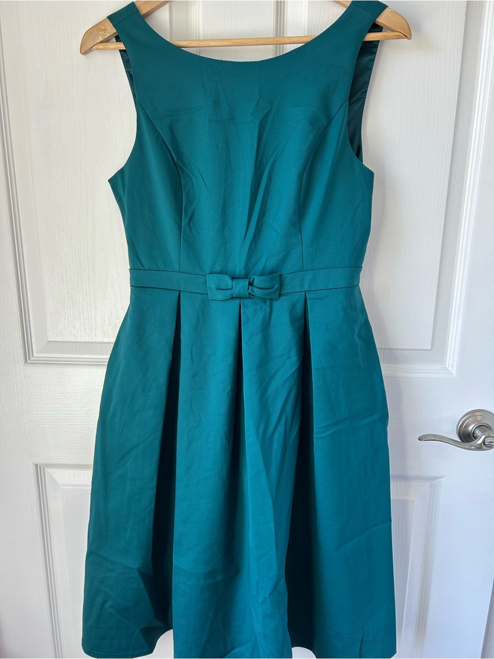 Sleeveless Teal Midi Dress with Waist Bow Detail